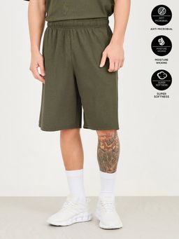 Styli - Men's Olive Micro Pique Knit Reflective Logo Oversized Training Shorts
