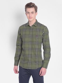 CRIMSOUNE CLUB - Mens Olive Checked Shirt