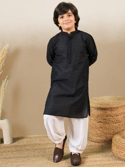 Sanwara - Boys Stylish Chikankari Embroidered Black Kurta with Pyjama (Set of 2)
