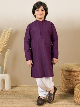 Sanwara - Boys Stylish Chikankari Embroidered Purple Kurta with Pyjama (Set of 2)