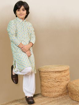 Sanwara - Printed Sequins Light Yellow Kurta with Pyjama (Set of 2)