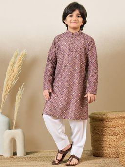 Sanwara - Boys Printed Sequins Purple Kurta with Pyjama (Set of 2)