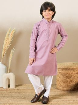Sanwara - Boys Stylish Chikankari Embroidered Purple Kurta with Pyjama (Set of 2)