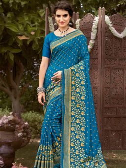 Odette - Blue Blended Silk Saree with Unstitched Blouse