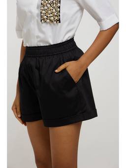 Pallavi Swadi - Black Cotton Satin Shorts