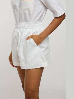Pallavi Swadi - White Cotton Satin Shorts