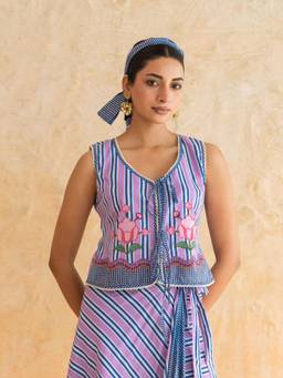 MoonTara - Women Purple Striped Sleeveless Top