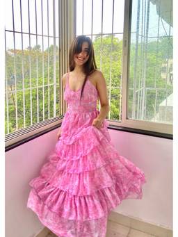 Shubh Shree Studio - Pink Hi Barbie Printed Maxi Dress