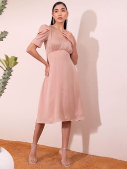 FabAlley - Blush Cowl Sleeve Midi Dress