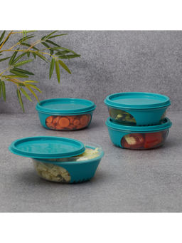 HomeTown - Kitchen Mate Plastic Round Container 450ml Set of 4 in Teal Colour