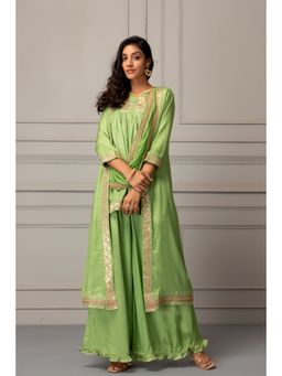Geroo Jaipur - Green Handcrafted Gota Patti Fusion Dress