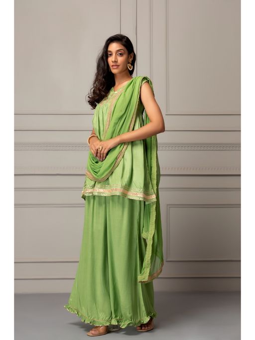 Buy Geroo Jaipur Green Handcrafted Gota Patti Fusion Dress Online