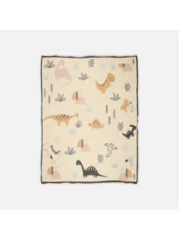 Bambini - Beige Dino World Baby Cotton Knitted Blanket (0-15 Months)