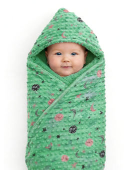 Florida - Green Hooded Baby Swaddle Soft And Comfortable For New Born Dinasour Print (0-15 Months)
