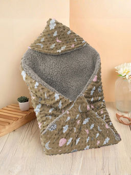 Florida - Brown Hooded Baby Swaddle Soft And Comfortable For New Born Dinasour Print (0-15 Months)