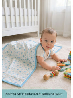 Florida - Blue Cotton Blanket Baby Dohar Animal Print Soft And Lightweight Breathable (1-5 Years)