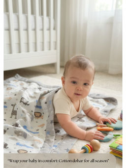 Florida - Grey Cotton Blanket Baby Dohar Animal Print Soft And Lightweight Breathable (1-5 Years)