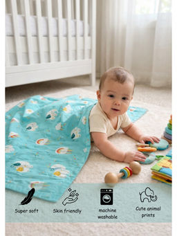 Florida - Blue Cotton Blanket Baby Dohar Animal Print Soft And Lightweight Breathable (1-5 Years)