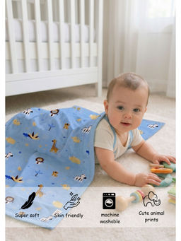 Florida - Blue Cotton Blanket Baby Dohar Animal Print Soft And Lightweight Breathable (1-5 Years)