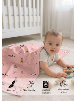 Florida - Pink Cotton Blanket Baby Dohar Animal Print Soft And Lightweight Breathable (1-5 Years)