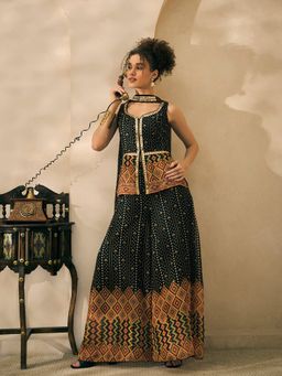 Deebaco - Black Bandhani Corset Kurti with Palazzo and Dupatta