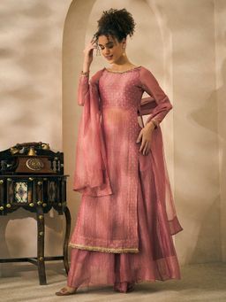 Deebaco - Boat Neck Long Kurta with Palazzo and Dupatta