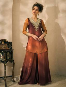 Deebaco - Brown Ombre Printed Kurti with Palazzo