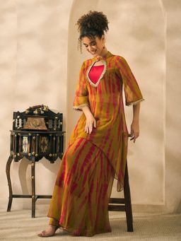 Deebaco - Chiffon Tie-Dye Print Kurta with Palazzo and Bustier