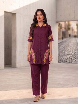INDDUS - Women Floral Thread Embroidered Co-Ords Set