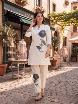 INDDUS - Women Floral Printed and Sequinned Embroidered Co-Ords Set
