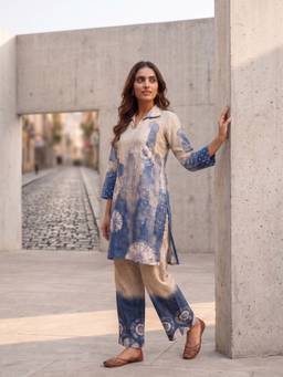 INDDUS - Women Tie and Dye Embroidered Co-Ords Set