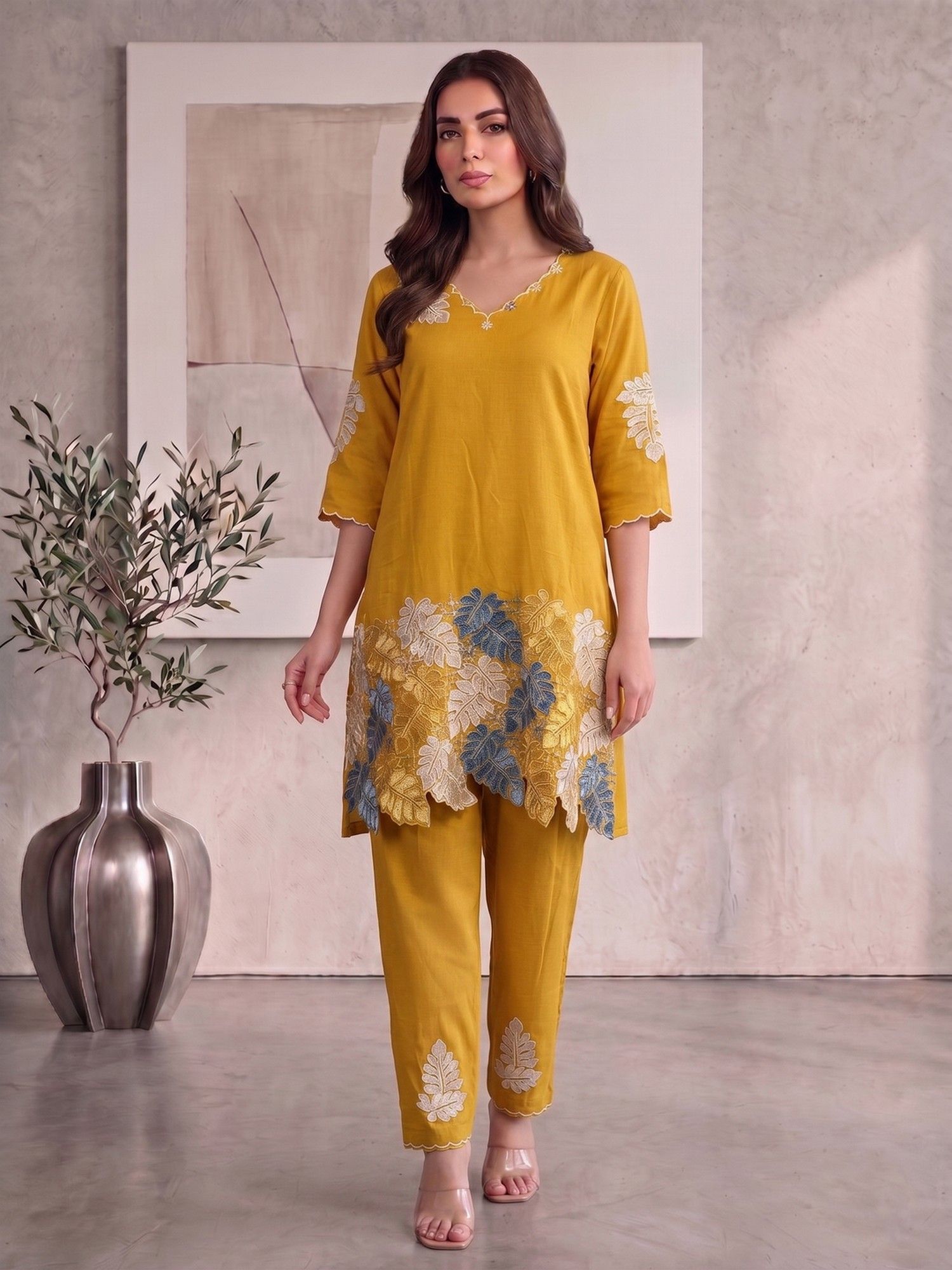 inddus Women Floral Thread Embroidered Co-Ords Set-picture-9