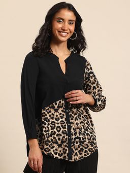 Qurvii - Black Animal Print Regular Fit Shirt