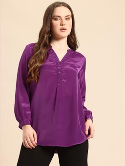 Qurvii - Purple Solid Regular Fit Top