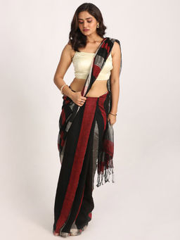 Angoshobha - Multi-Color Traditional Handloom Check Linen Saree with Unstitched Blouse