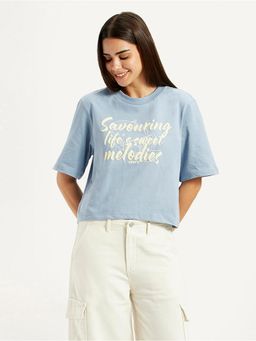 Levi's - Womens Typographic Print Light-Blue Relaxed Fit T-Shirt
