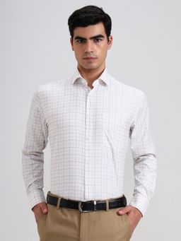 Greenfibre - Men White Blended Checked Regular Fit Formal Shirt