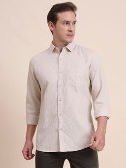JadeBlue - Men Beige Pure Cotton Textured Slim Fit Casual Shirt