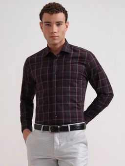 Metal - Men Grey Pure Cotton Checked Slim Fit Formal Shirt