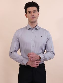 Greenfibre - Men Grey Blended Solid Slim Fit Formal Shirt