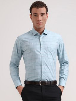 Metal - Men Green Pure Cotton Checked Slim Fit Formal Shirt