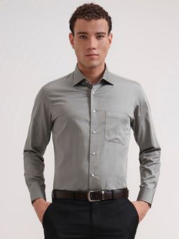 Metal - Men Grey Pure Cotton Striped Slim Fit Formal Shirt