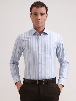 Metal - Men Blue Pure Cotton Striped Slim Fit Formal Shirt