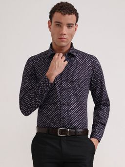 Metal - Men Blue Satin Printed Slim Fit Formal Shirt