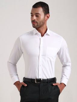 Metal - Men White Pure Cotton Solid Slim Fit Formal Shirt