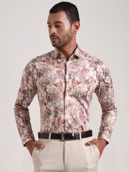 Wyre - Men Beige Pure Cotton Abstract Printed Slim Fit Party Wear Shirt