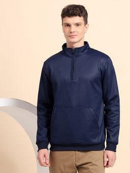 Glito - American Jacquard Fleece Cotton Blue Texture Pattern Sweatshirt