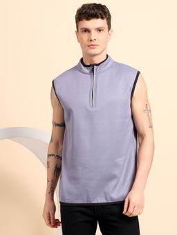 Glito - Cotton American Jacquard Fleece Texture Purple Pattern Vest Sweatshirt