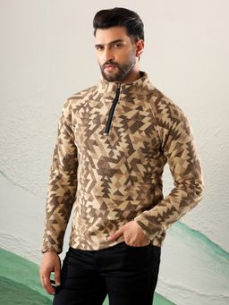 Glito - Cotton Brown Korean Fleece Aztec Tribal Print Sweatshirt