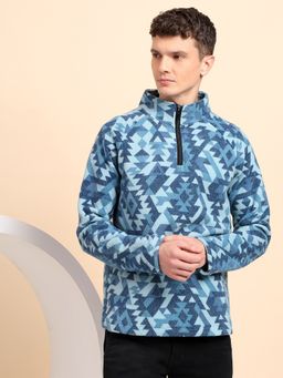 Glito - Cotton Blue Korean Fleece Aztec Tribal Print Sweatshirt